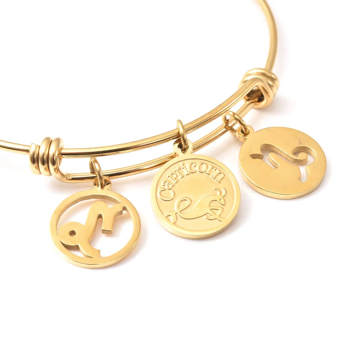 Capricorn Zodiac Bangle Bracelet Gift Set in ION Plated Yellow Gold Stainless Steel (6-9 in) image number 5