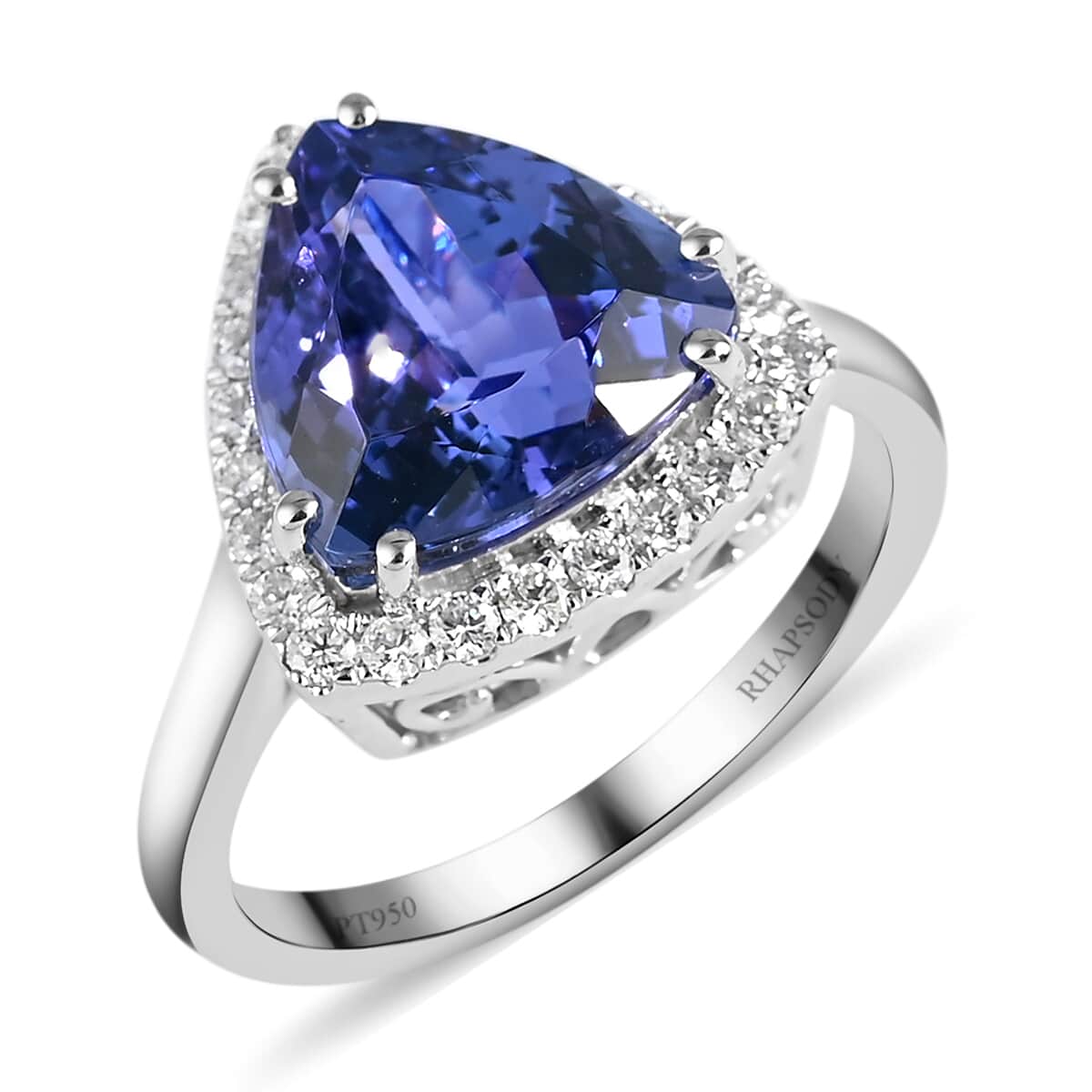 Certified Rhapsody 950 Platinum AAAA Tanzanite and E-F VS Diamond Ring (Size 6.0) 6.25 Grams 4.90 ctw image number 0