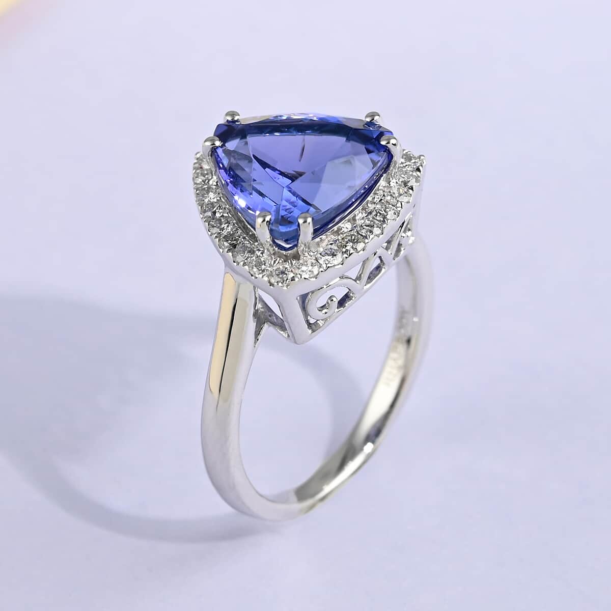 Certified Rhapsody 950 Platinum AAAA Tanzanite and E-F VS Diamond Ring (Size 6.0) 6.25 Grams 4.90 ctw image number 1