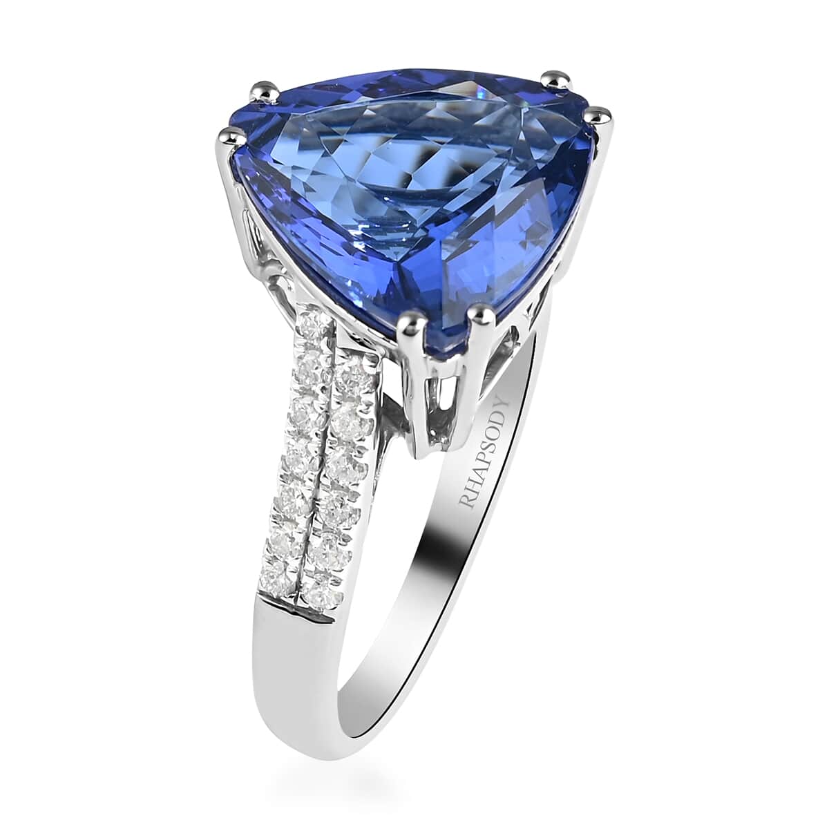 Certified RHAPSODY 950 Platinum AAAA Tanzanite and E-F VS Diamond Solitaire Ring 6.10 Grams 5.80 ctw image number 3