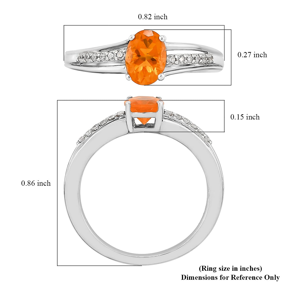 Jalisco Fire Opal and Natural White Zircon Ring in Platinum Over Sterling Silver (Size 7.0) 0.65 ctw image number 5
