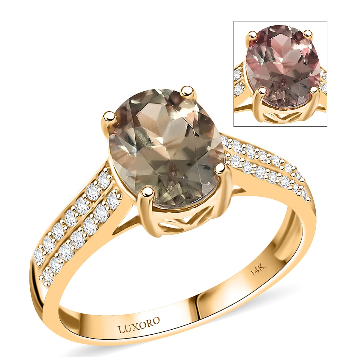 Certified and Appraised Luxoro 14K Yellow Gold AAA Turkizite and G-H I1 Diamond Ring (Size 6.0) 2.30 ctw image number 0