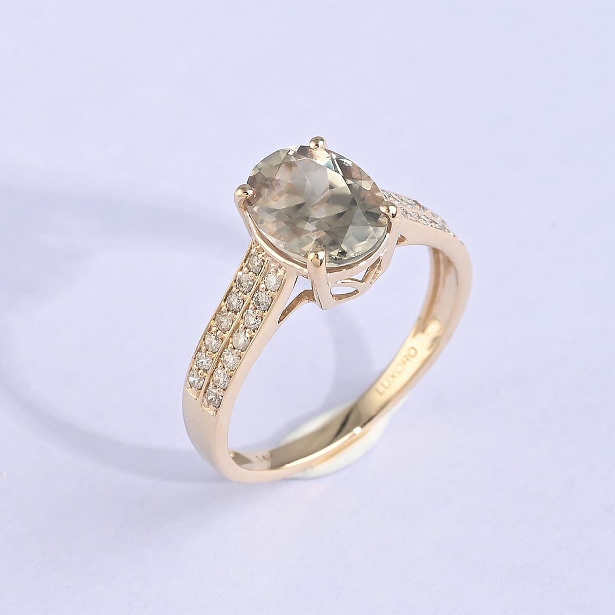 Certified and Appraised Luxoro 14K Yellow Gold AAA Turkizite and G-H I1 Diamond Ring (Size 8.0) 2.30 ctw image number 1