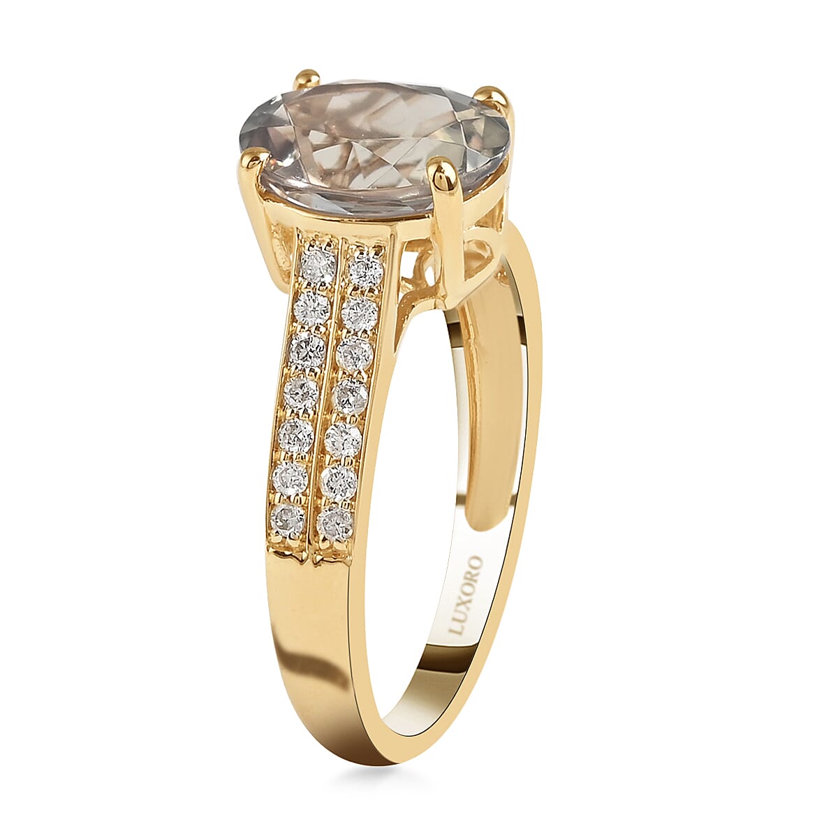 Certified and Appraised Luxoro 14K Yellow Gold AAA Turkizite and G-H I1 Diamond Ring (Size 8.0) 2.30 ctw image number 3