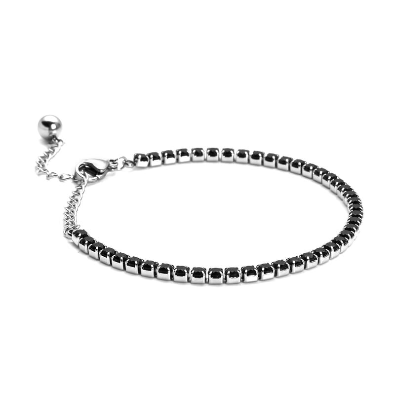 Simulated Black Diamond Tennis Bracelet in Stainless Steel (Adjustable) 3.00 ctw , Tarnish-Free, Waterproof, Sweat Proof Jewelry