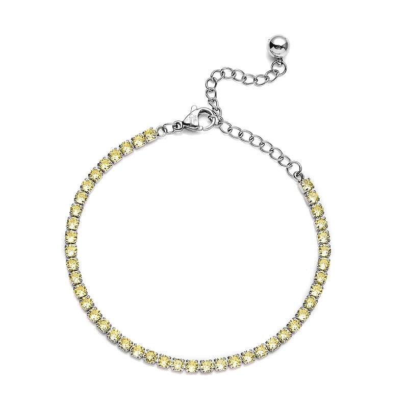 Simulated Yellow Diamond Tennis Bracelet in Stainless Steel (Adjustable) 3.00 ctw , Tarnish-Free, Waterproof, Sweat Proof Jewelry