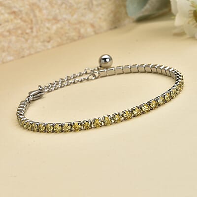 Simulated Yellow Diamond Tennis Bracelet in Stainless Steel (Adjustable) 3.00 ctw , Tarnish-Free, Waterproof, Sweat Proof Jewelry