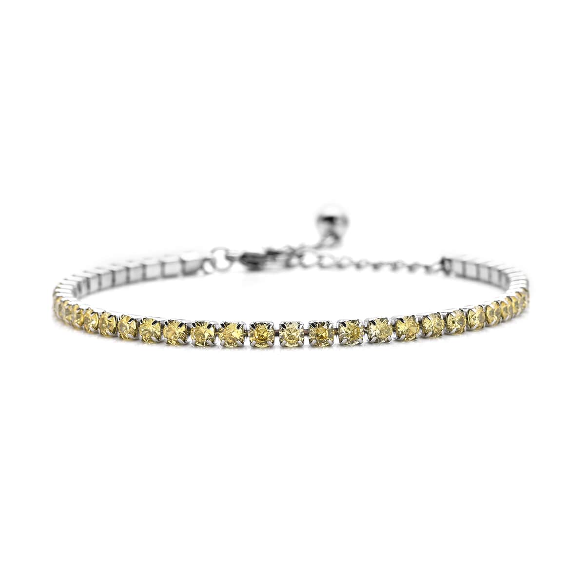 Simulated Yellow Diamond Tennis Bracelet in Stainless Steel (Adjustable) 3.00 ctw , Tarnish-Free, Waterproof, Sweat Proof Jewelry image number 2