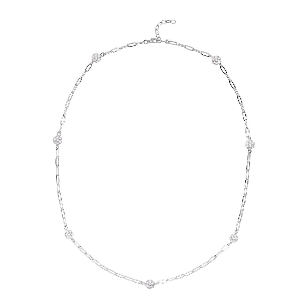 Simulated Diamond Paper Clip Chain Station Necklace 28 inches in Silvertone image number 0