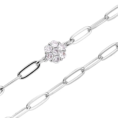 Simulated Diamond Paper Clip Chain Station Necklace 28-30 inches in Silvertone