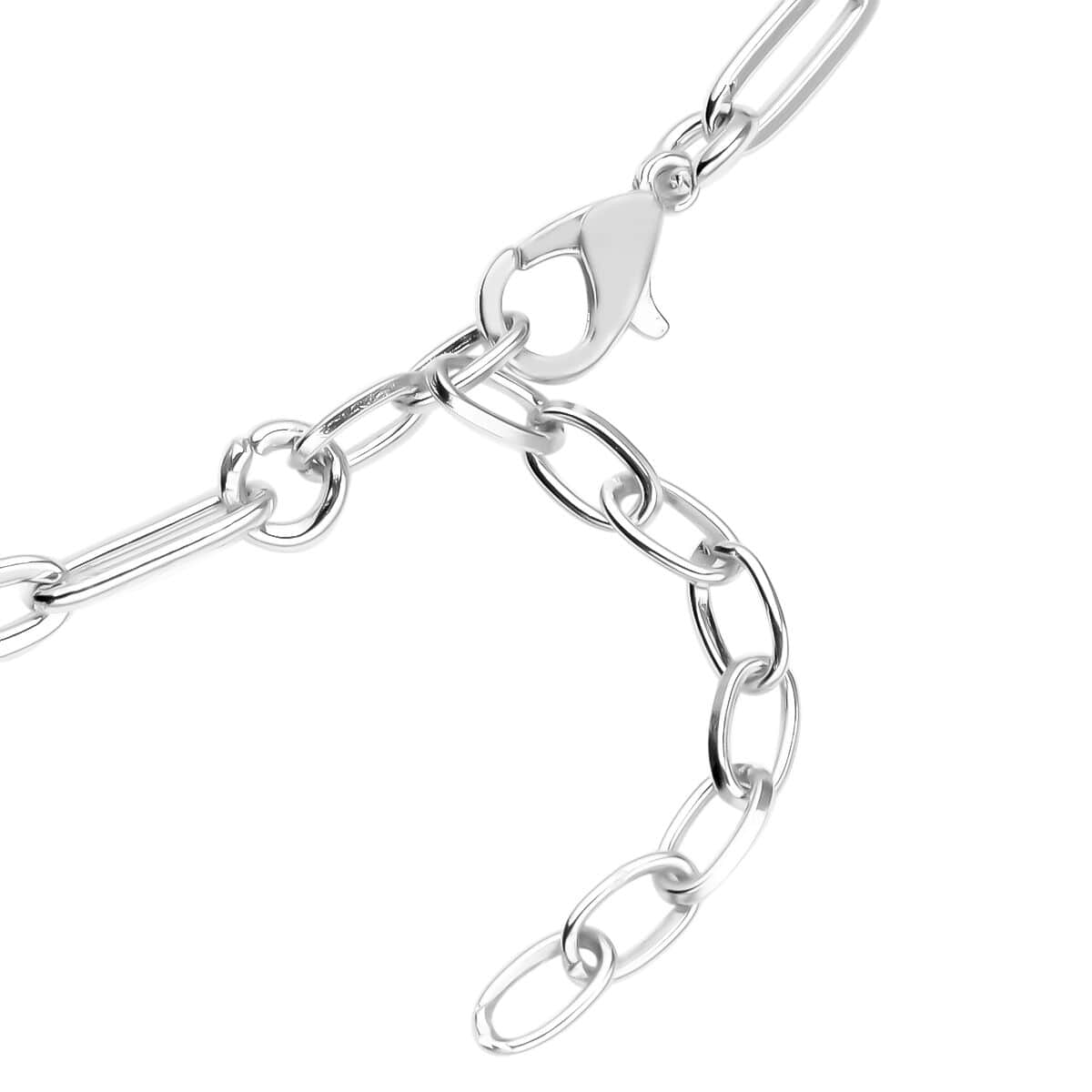 Simulated Diamond Paper Clip Chain Station Necklace 28 inches in Silvertone image number 4