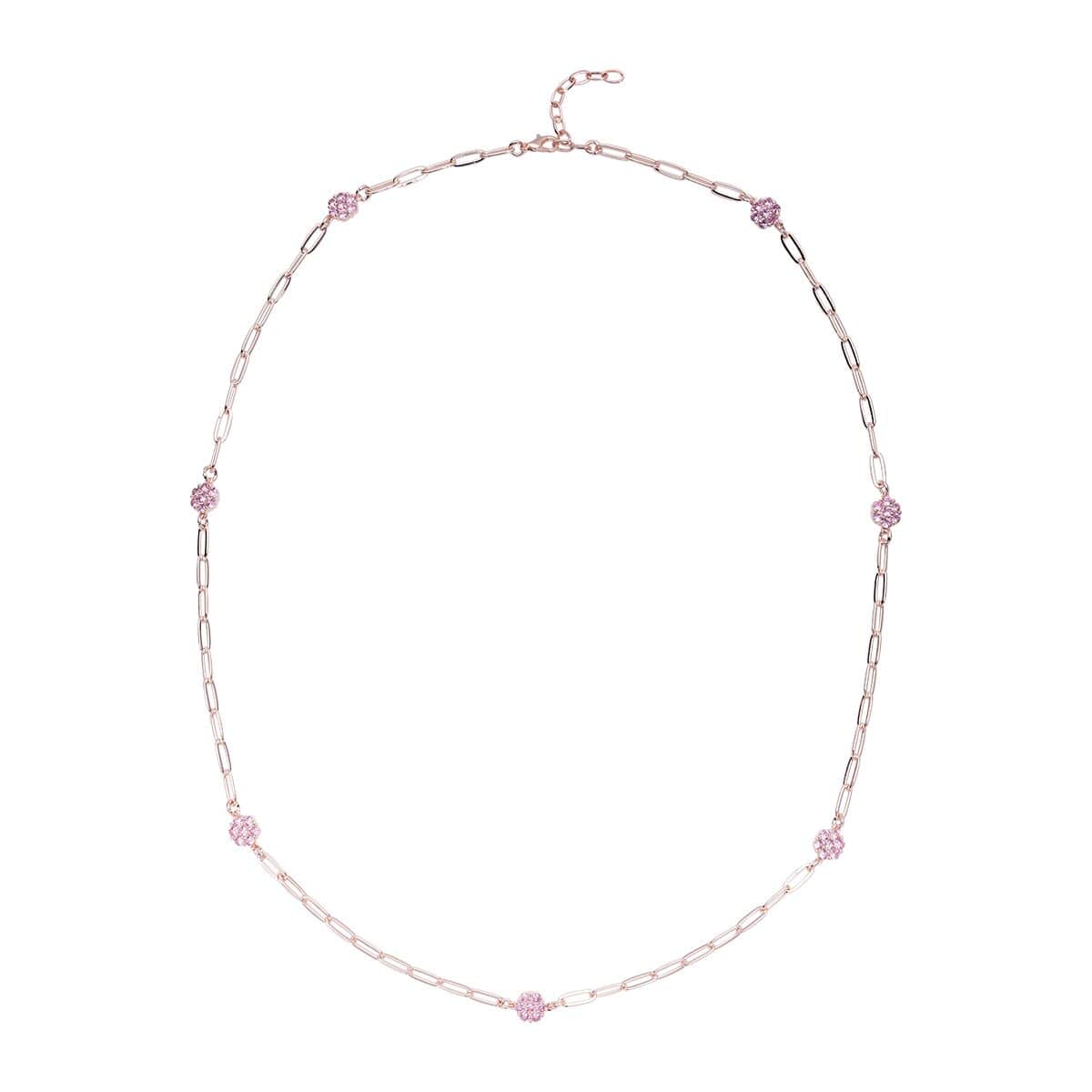 Simulated Pink Diamond Paper Clip Chain Station Necklace 28-30 inches in Rosetone image number 0