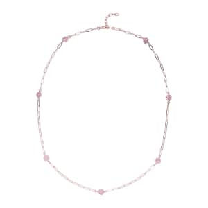 Simulated Pink Diamond Paper Clip Chain Station Necklace 28-30 inches in Rosetone