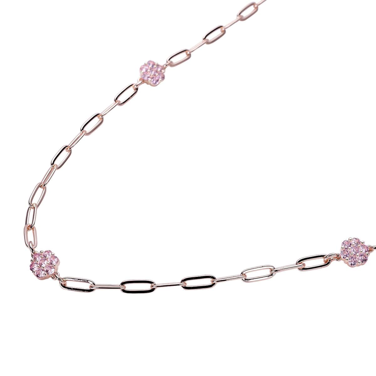 Simulated Pink Diamond Paper Clip Chain Station Necklace 28-30 inches in Rosetone image number 2