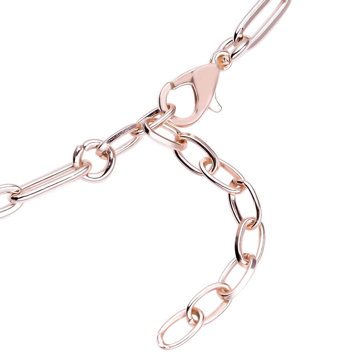 Simulated Pink Diamond Paper Clip Chain Station Necklace 28-30 inches in Rosetone image number 4