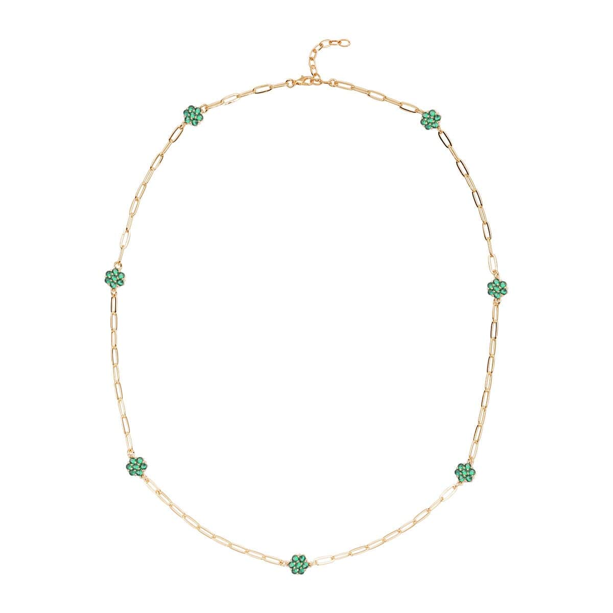 Simulated Green Diamond Paper Clip Chain Station Necklace 28-30 inches in Goldtone image number 0