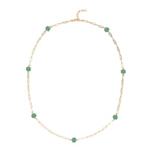 Simulated Green Diamond Paper Clip Chain Station Necklace 28-30 inches in Goldtone