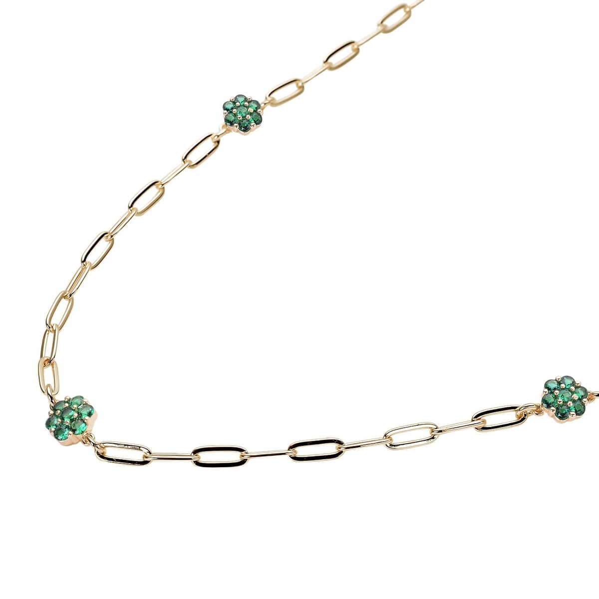 Simulated Green Diamond Paper Clip Chain Station Necklace 28-30 inches in Goldtone image number 2