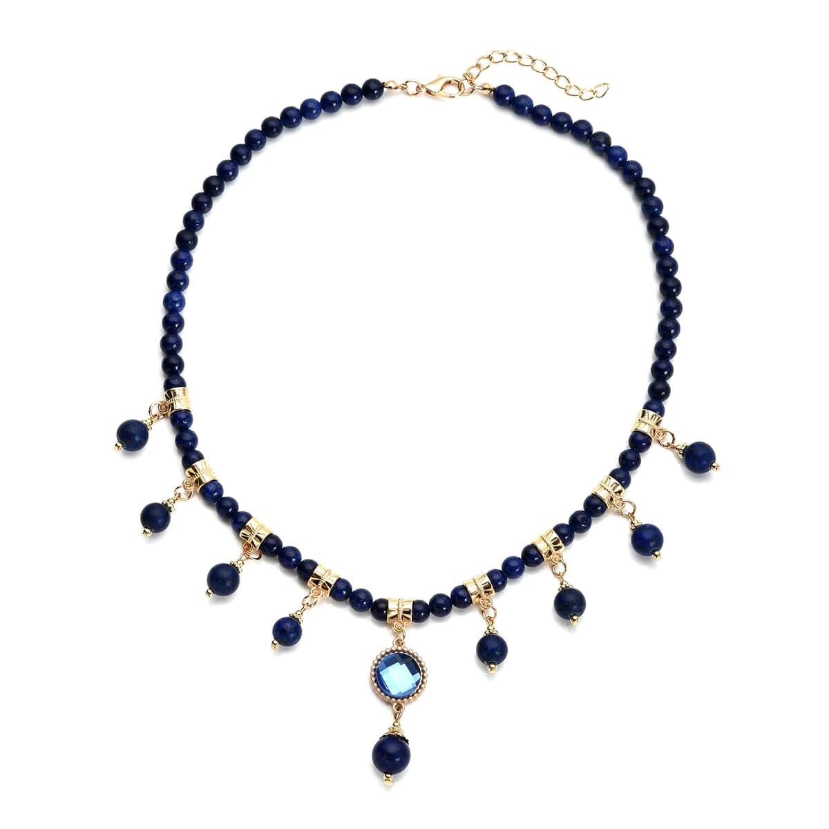 Lapis Lazuli and Blue Glass Beaded Station Necklace 18-20 Inches in Goldtone 165.00 ctw image number 0