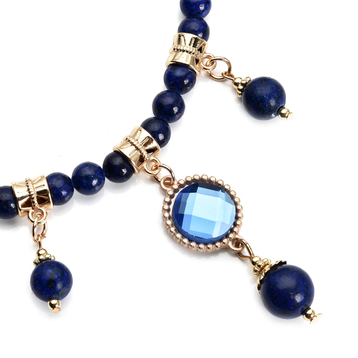 Lapis Lazuli and Blue Glass Beaded Station Necklace 18-20 Inches in Goldtone 165.00 ctw image number 3