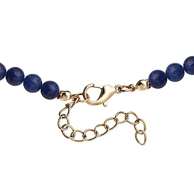 Lapis Lazuli and Blue Glass Beaded Station Necklace 18-20 Inches in Goldtone 165.00 ctw