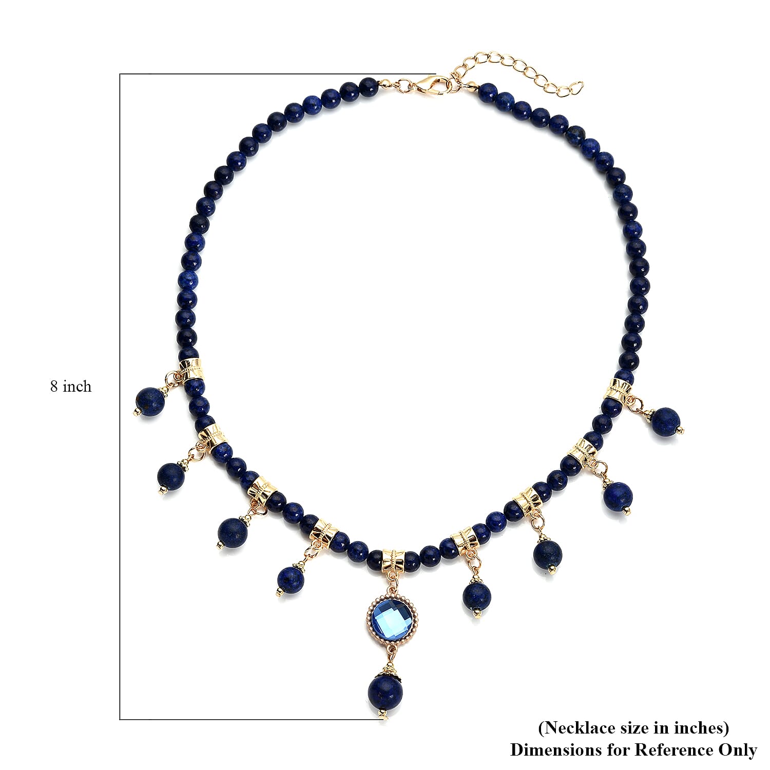 Lapis Lazuli and Blue Glass Beaded Station Necklace 18-20 Inches in Goldtone 165.00 ctw