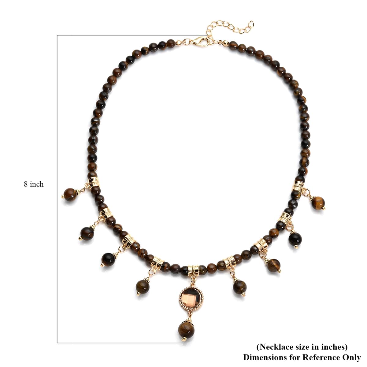 Yellow Tiger's Eye and Champagne Glass Beaded Station Necklace 18-20 Inches in Goldtone 165.00 ctw image number 5