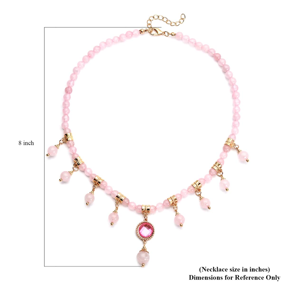 Galilea Rose Quartz and Pink Glass Beaded Station Necklace 18-20 Inches in Goldtone 165.00 ctw image number 5