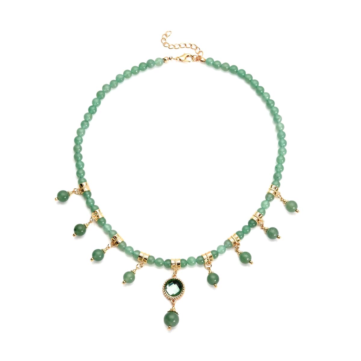 Green Aventurine and Green Glass Beaded Station Necklace 18-20 Inches in Goldtone 165.00 ctw image number 0