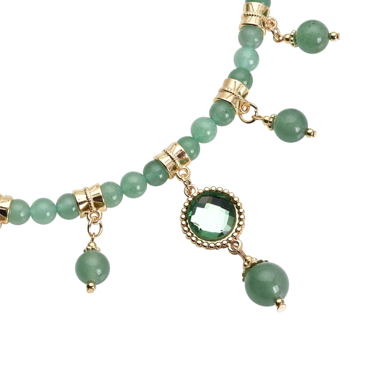 Green Aventurine and Green Glass Beaded Station Necklace 18-20 Inches in Goldtone 165.00 ctw image number 3