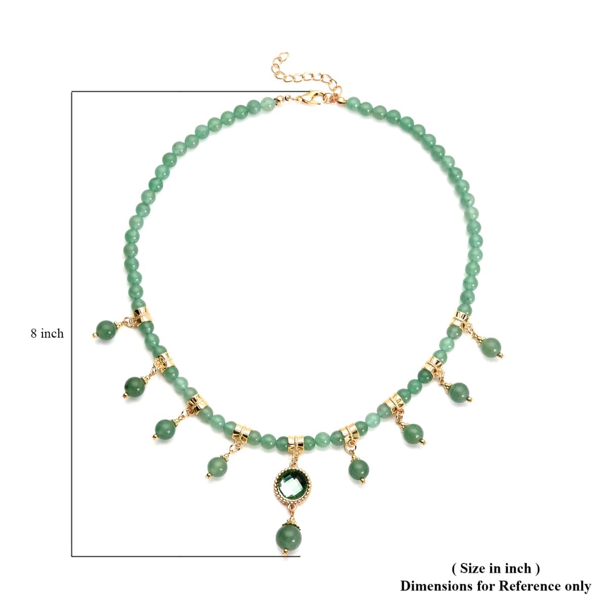 Green Aventurine and Green Glass Beaded Station Necklace 18-20 Inches in Goldtone 165.00 ctw image number 5