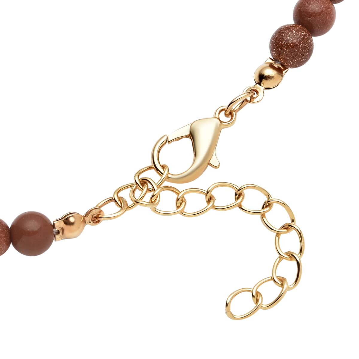 Gold Sandstone and Peach Glass Beaded Station Necklace 18-20 Inches in Goldtone 165.00 ctw image number 4