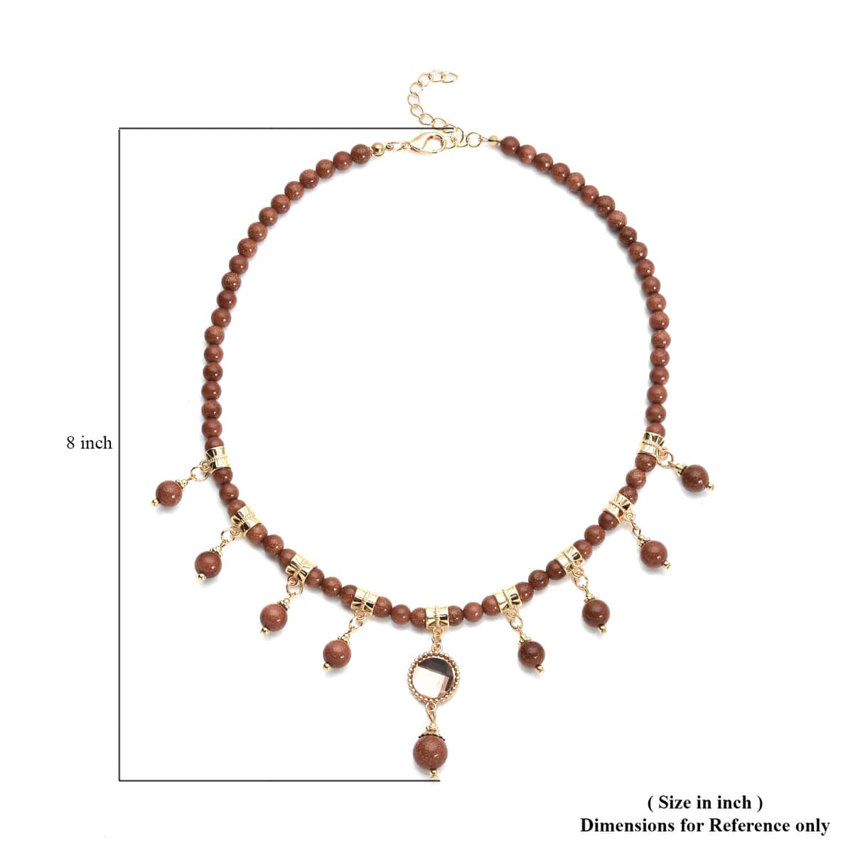Gold Sandstone and Peach Glass Beaded Station Necklace 18-20 Inches in Goldtone 165.00 ctw image number 5