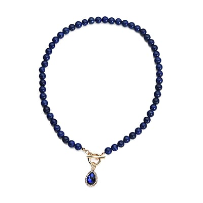 Blue Color Glass, Austrian Crystal and Lapis Lazuli Beaded Necklace 20 Inches in Goldtone 260.00 ctw