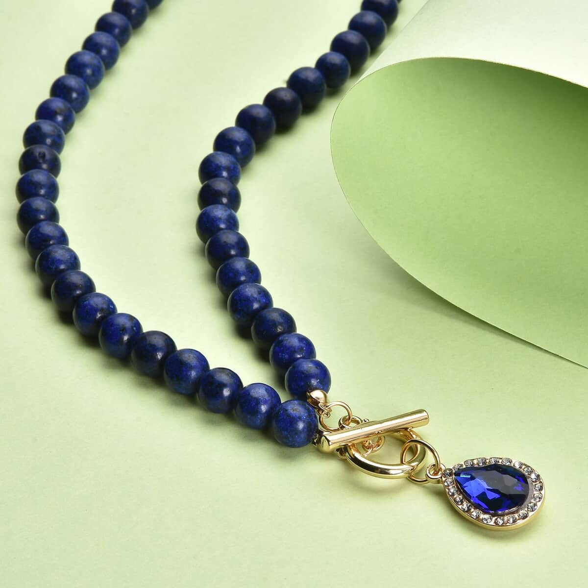 Blue Color Glass, Austrian Crystal and Lapis Lazuli Beaded Necklace 20 Inches in Goldtone 260.00 ctw image number 1