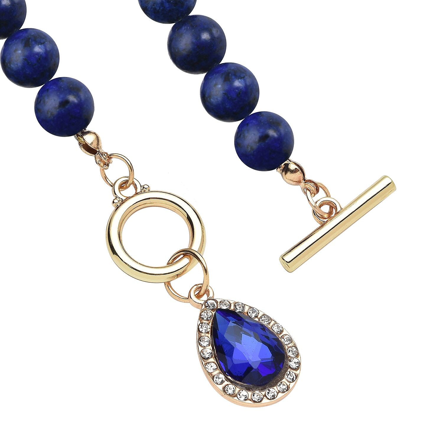 Blue Color Glass, Austrian Crystal and Lapis Lazuli Beaded Necklace 20 Inches in Goldtone 260.00 ctw