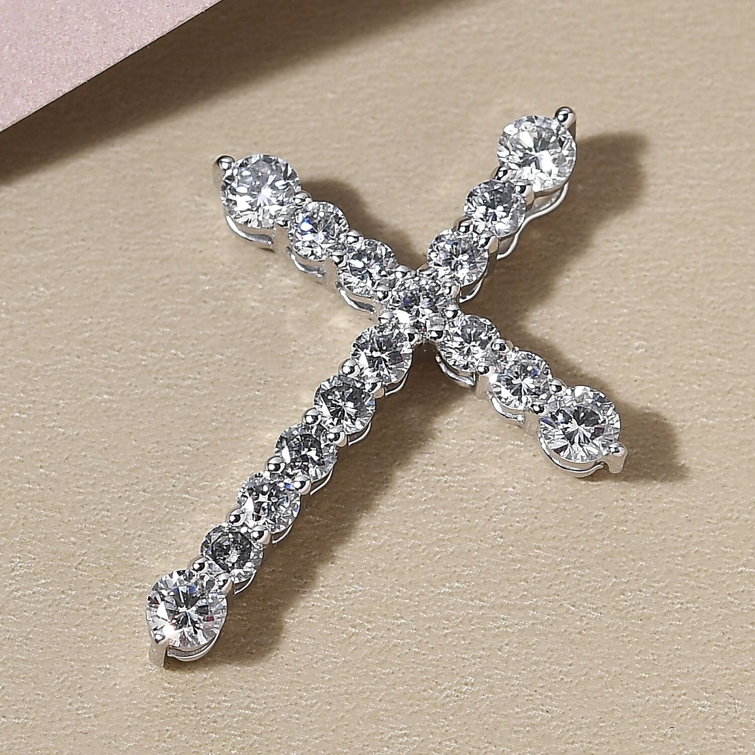 10K White Gold G-H SI Luxuriant Lab Grown Diamond Cross Pendant 1.00 ctw
