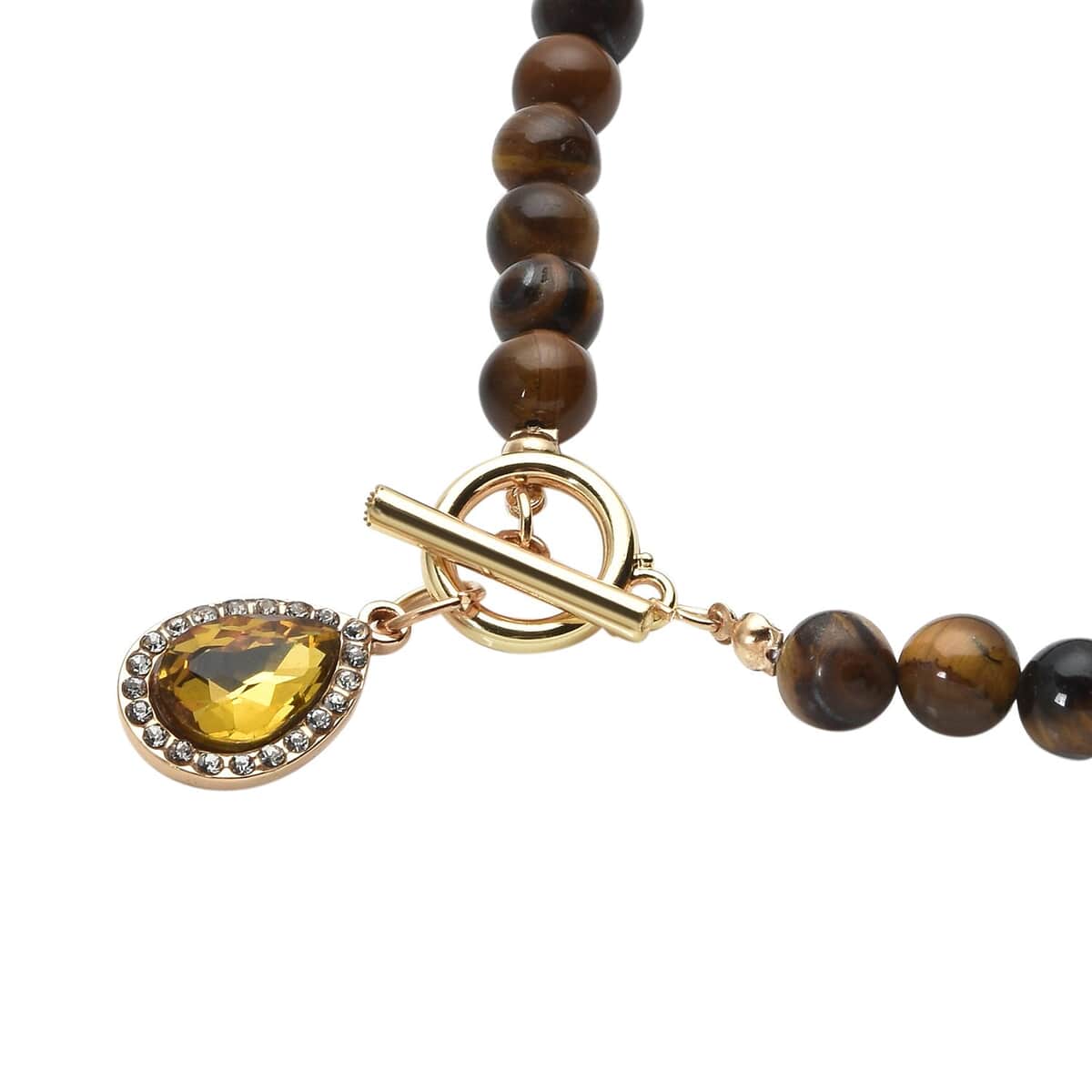 Champagne Color Glass, Austrian Crystal and Yellow Tiger's Eye Beaded Necklace 20 Inches in Goldtone 260.00 ctw image number 2