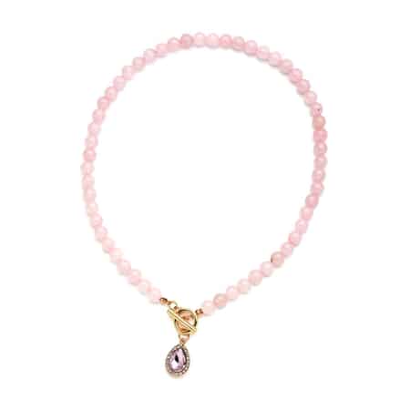 Pink Color Glass, Austrian Crystal and Galilea Rose Quartz Beaded Necklace 20 Inches in Goldtone 260.00 ctw image number 0