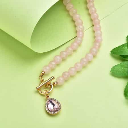 Pink Color Glass, Austrian Crystal and Galilea Rose Quartz Beaded Necklace 20 Inches in Goldtone 260.00 ctw image number 1