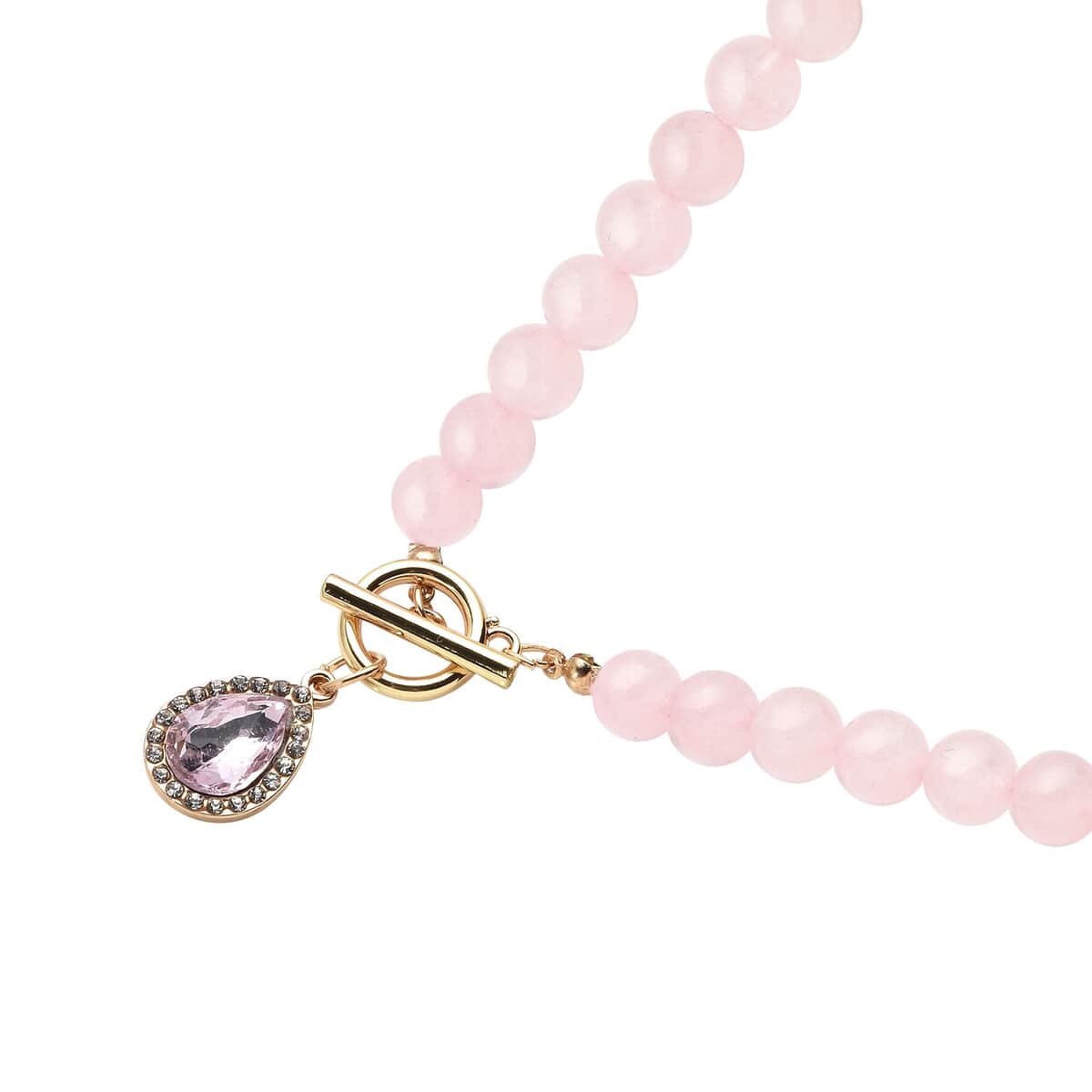 Pink Color Glass, Austrian Crystal and Galilea Rose Quartz Beaded Necklace 20 Inches in Goldtone 260.00 ctw image number 2