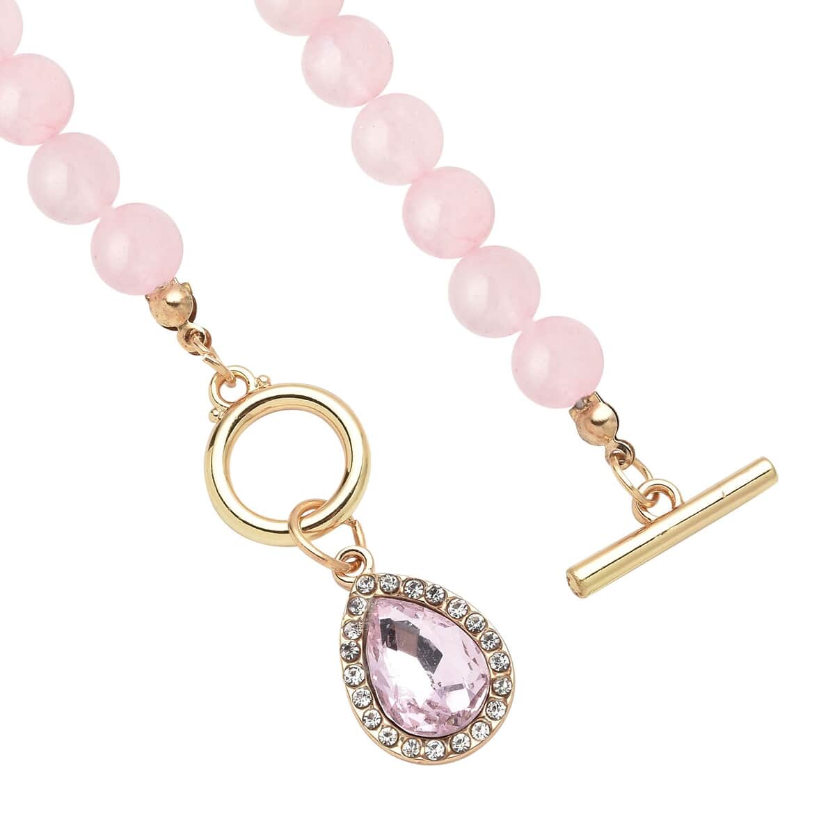 Pink Color Glass, Austrian Crystal and Galilea Rose Quartz Beaded Necklace 20 Inches in Goldtone 260.00 ctw image number 3