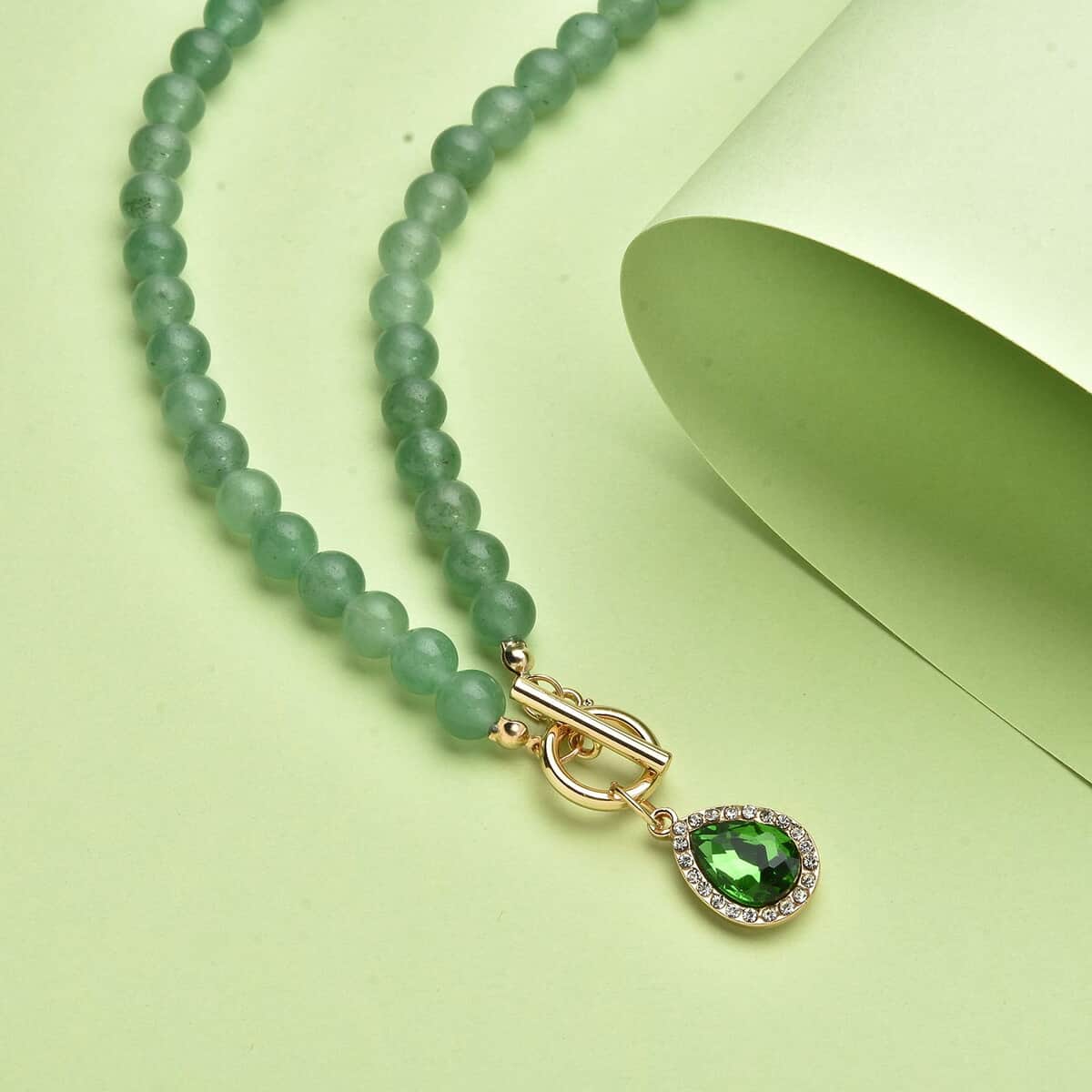 Green Color Glass, Austrian Crystal, Green Aventurine Beaded Necklace (20 Inches) in Goldtone 260.00 ctw image number 1