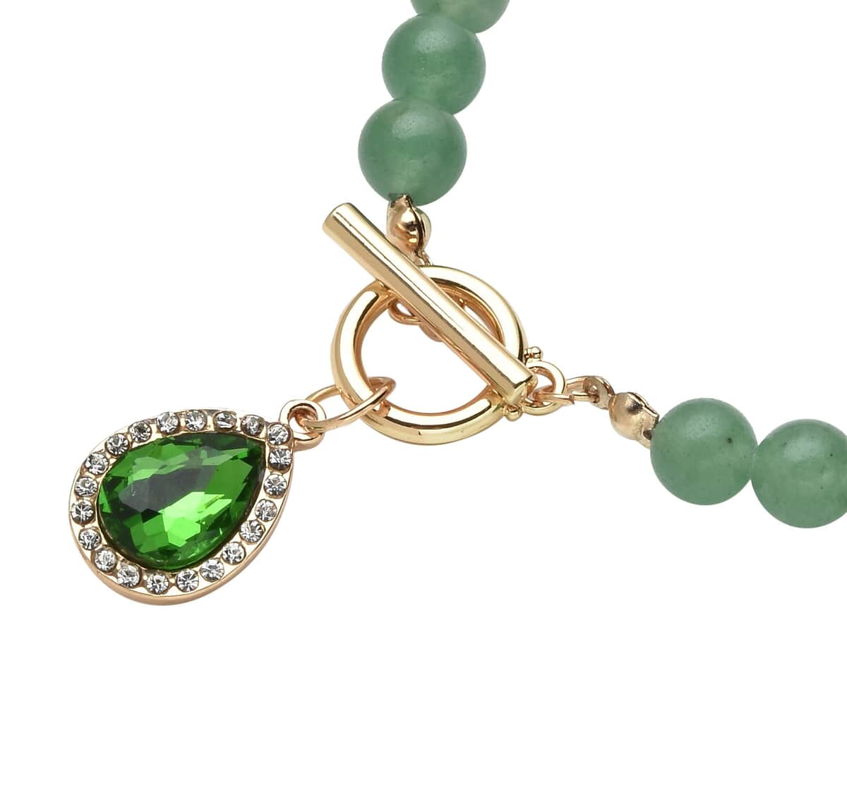 Green Color Glass, Austrian Crystal, Green Aventurine Beaded Necklace (20 Inches) in Goldtone 260.00 ctw image number 2
