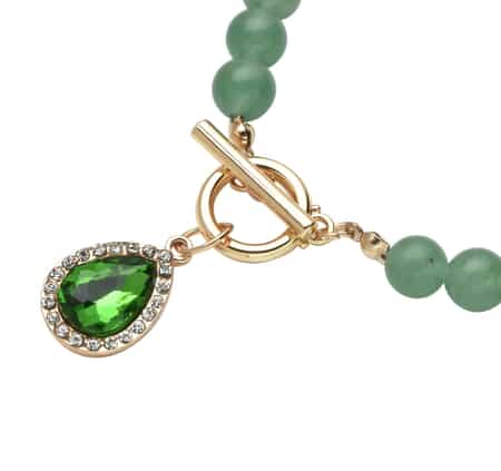 Green Color Glass, Austrian Crystal, Green Aventurine Beaded Necklace (20 Inches) in Goldtone 260.00 ctw image number 2
