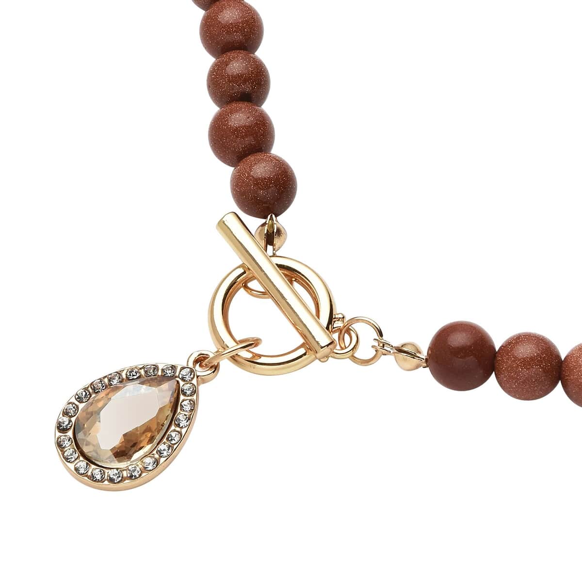 Champagne Glass, Austrian Crystal and Gold Sandstone Beaded Necklace 20 Inches in Goldtone 260.00 ctw image number 2