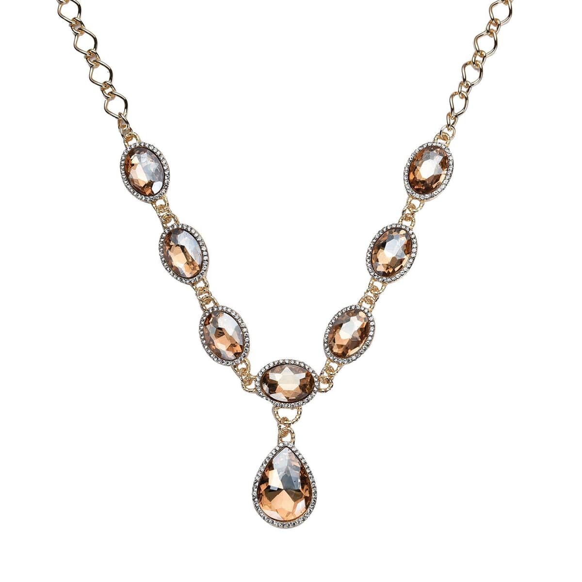 Simulated Champagne Quartz and Austrian Crystal Necklace 20-22Inches in Goldtone image number 0