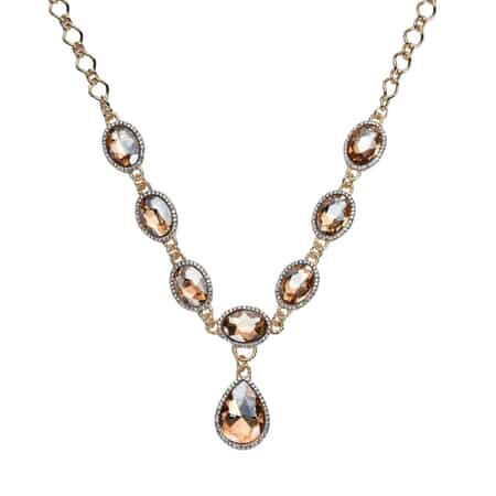 Simulated Champagne Quartz and Austrian Crystal Necklace 20-22Inches in Goldtone image number 0