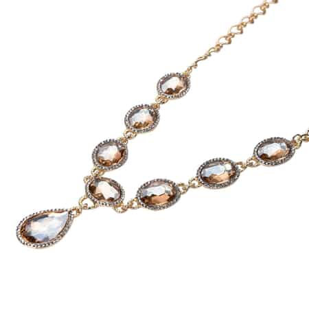 Simulated Champagne Quartz and Austrian Crystal Necklace 20-22Inches in Goldtone image number 2