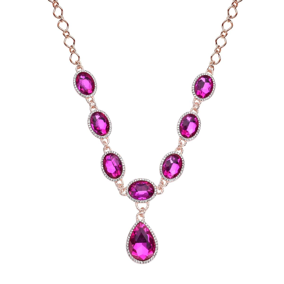 Simulated Pink Sapphire and Austrian Crystal Necklace 20-22Inches in Rosetone image number 0